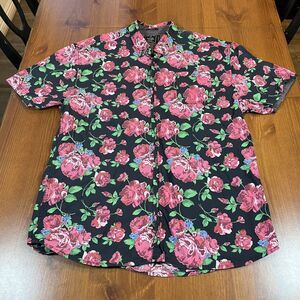 Artistry In Motion Shirt Mens‎ XL Black Floral Button Up Slim Fit Cotton Casual